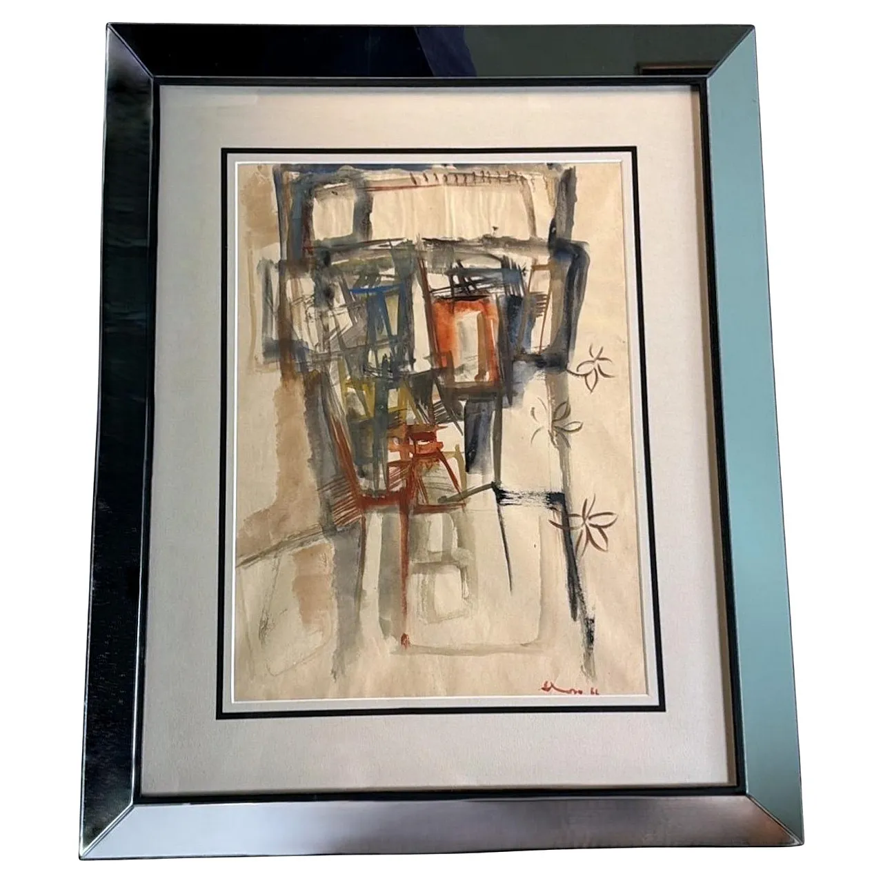 Cornice per specchio con disegno astratto su carta strutturata, '900 1