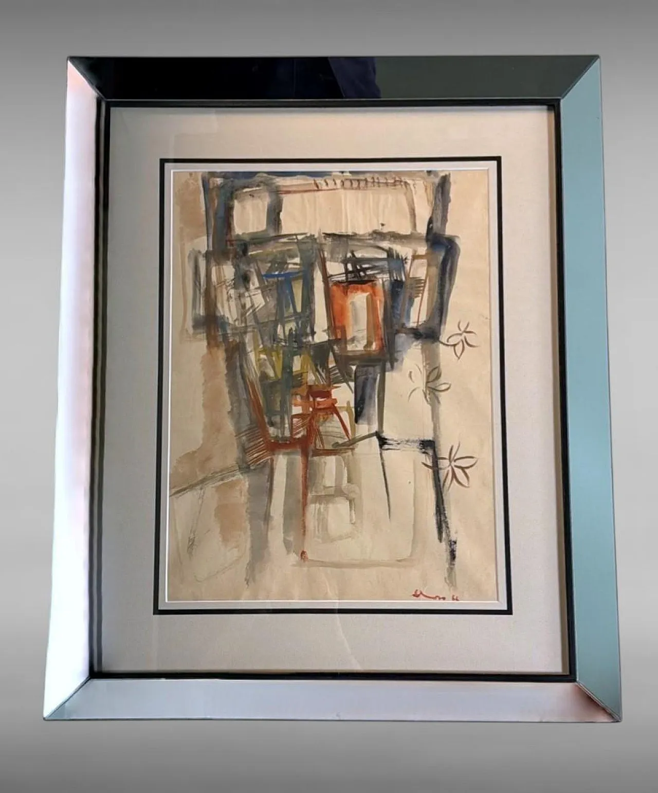 Cornice per specchio con disegno astratto su carta strutturata, '900 2