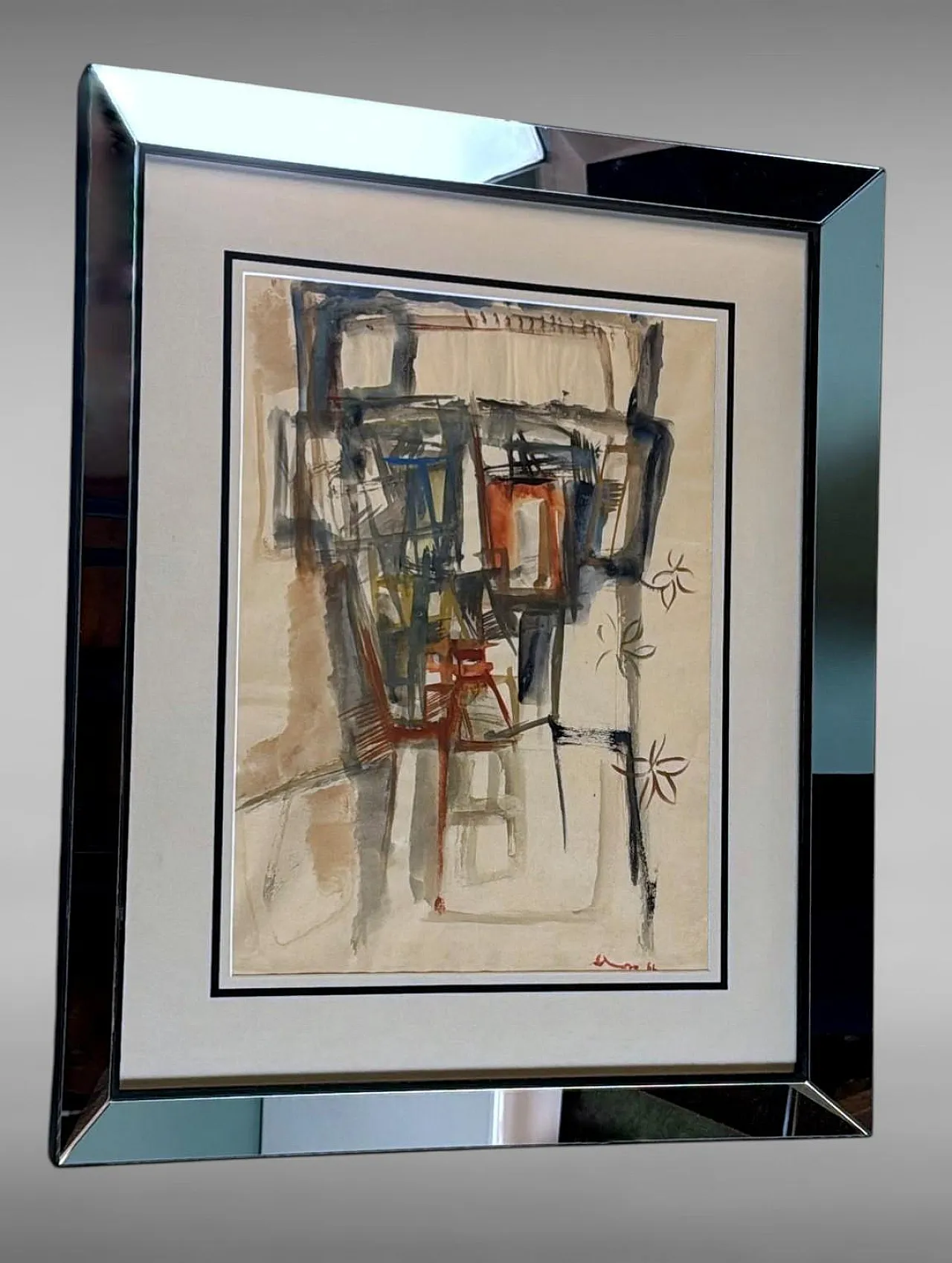 Cornice per specchio con disegno astratto su carta strutturata, '900 3