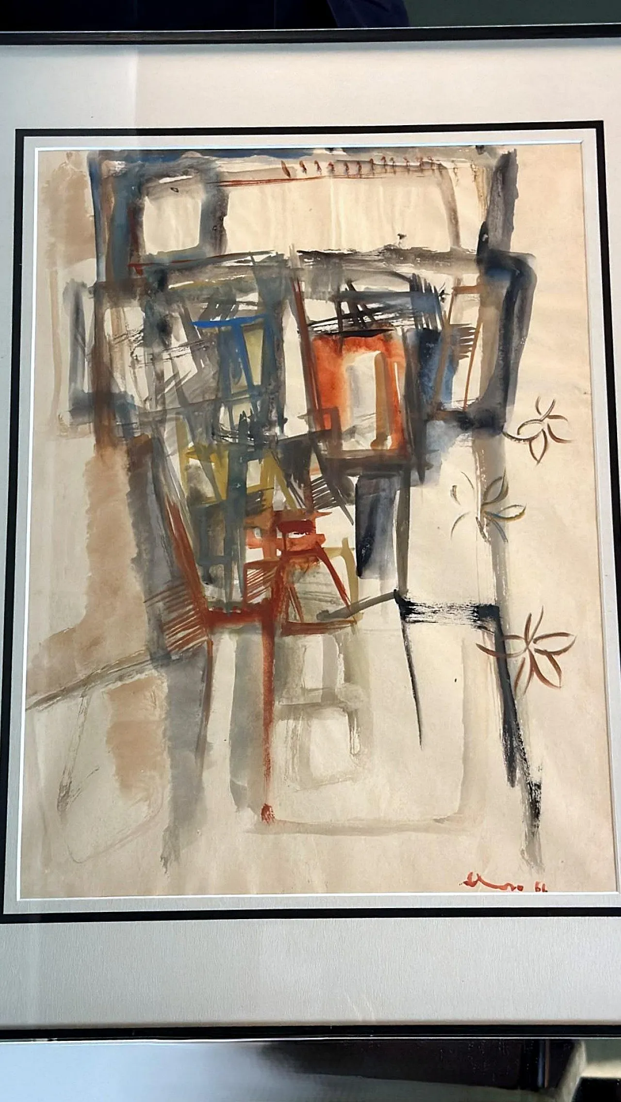 Cornice per specchio con disegno astratto su carta strutturata, '900 7
