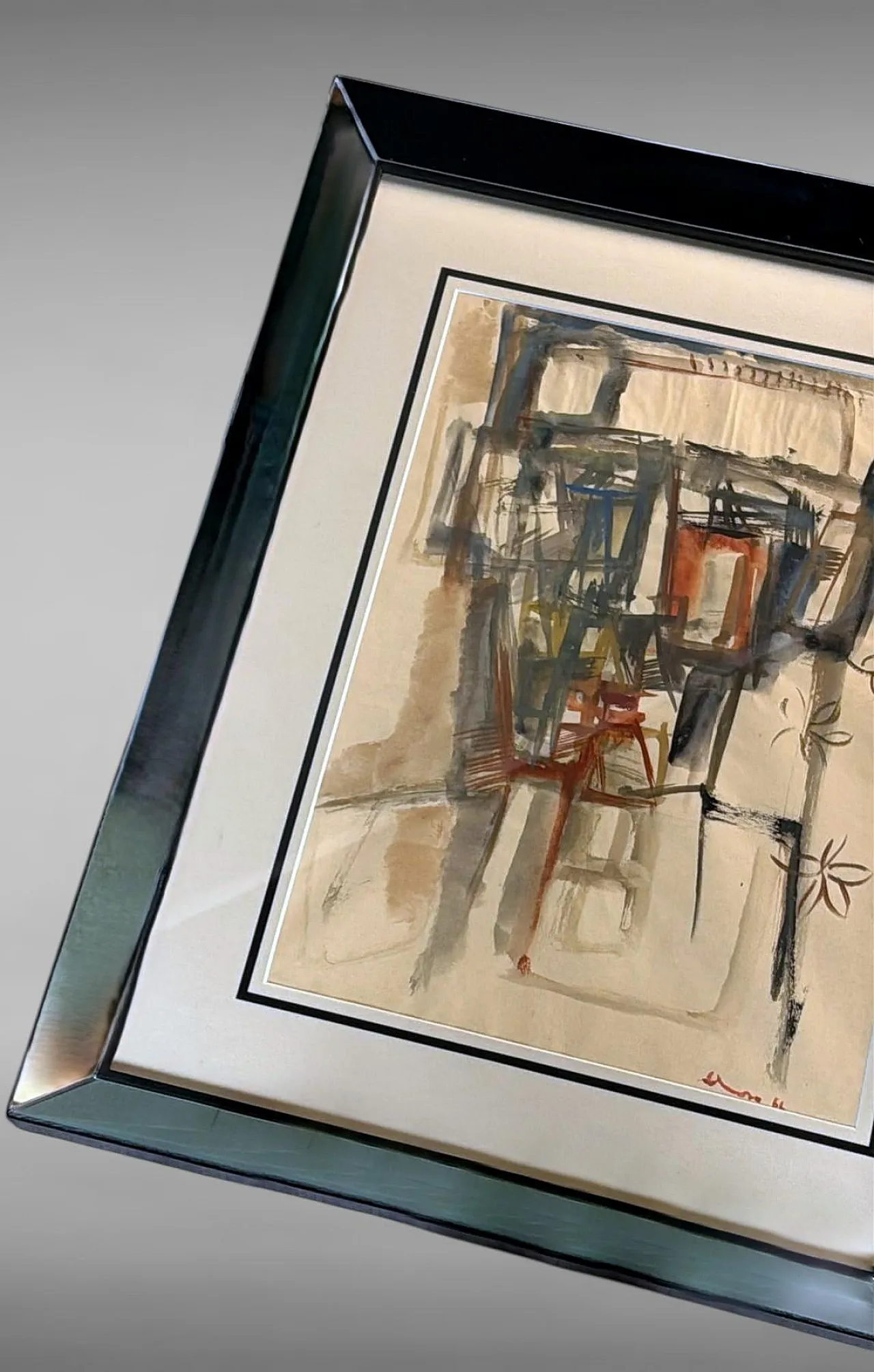 Cornice per specchio con disegno astratto su carta strutturata, '900 9