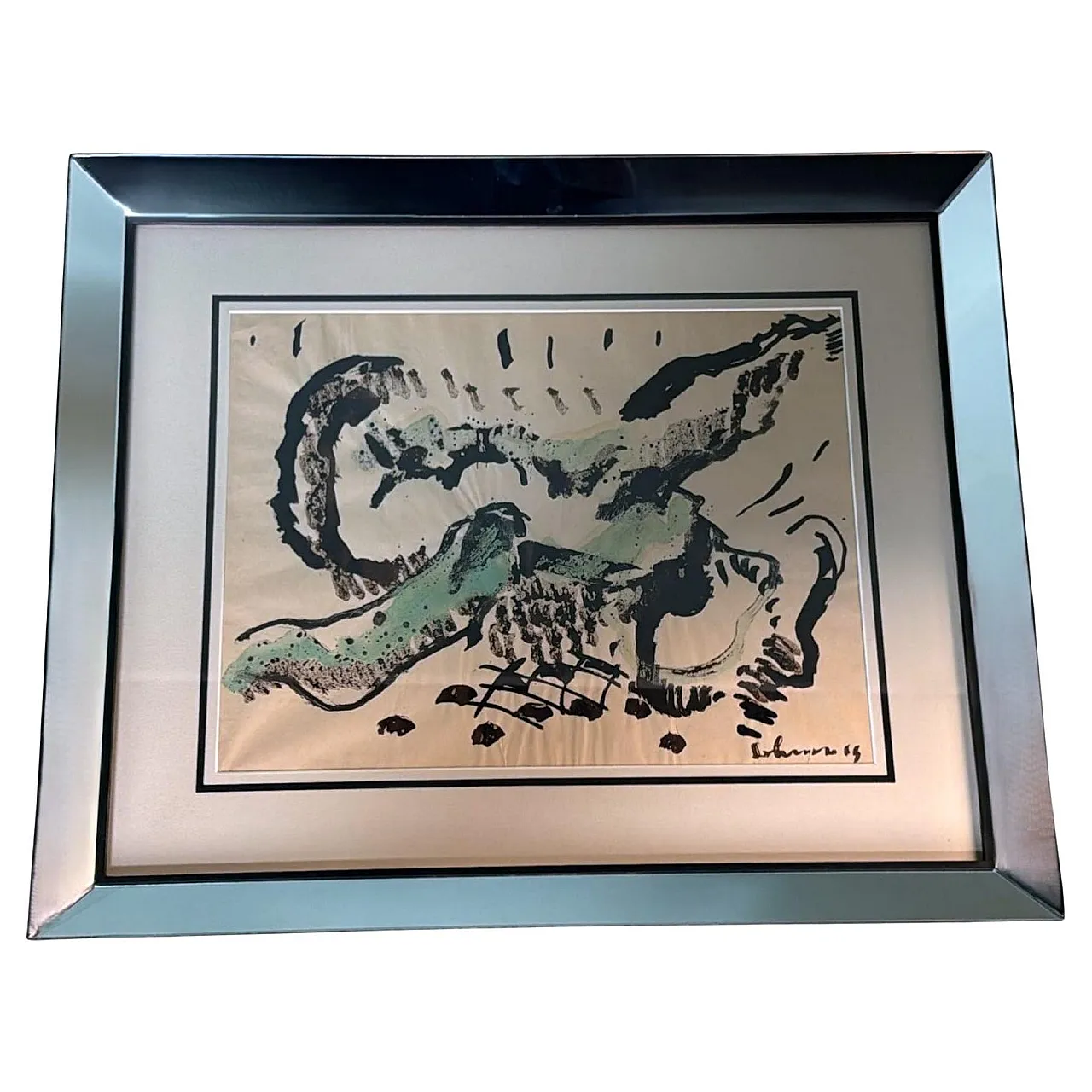 Mirrored frame with an abstract design on textured paper, 20th century 1