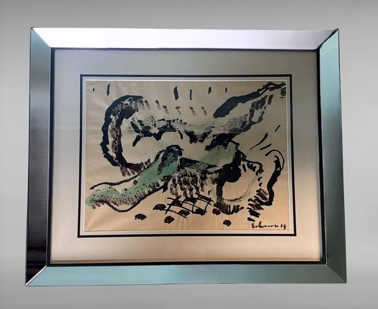 Mirrored frame with an abstract design on textured paper, 20th century 2