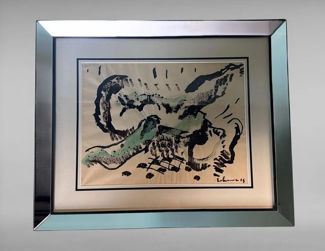 Mirrored frame with an abstract design on textured paper, 20th century 3