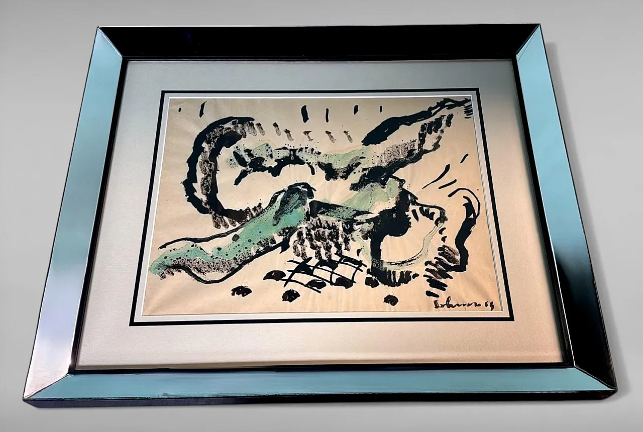 Mirrored frame with an abstract design on textured paper, 20th century 4