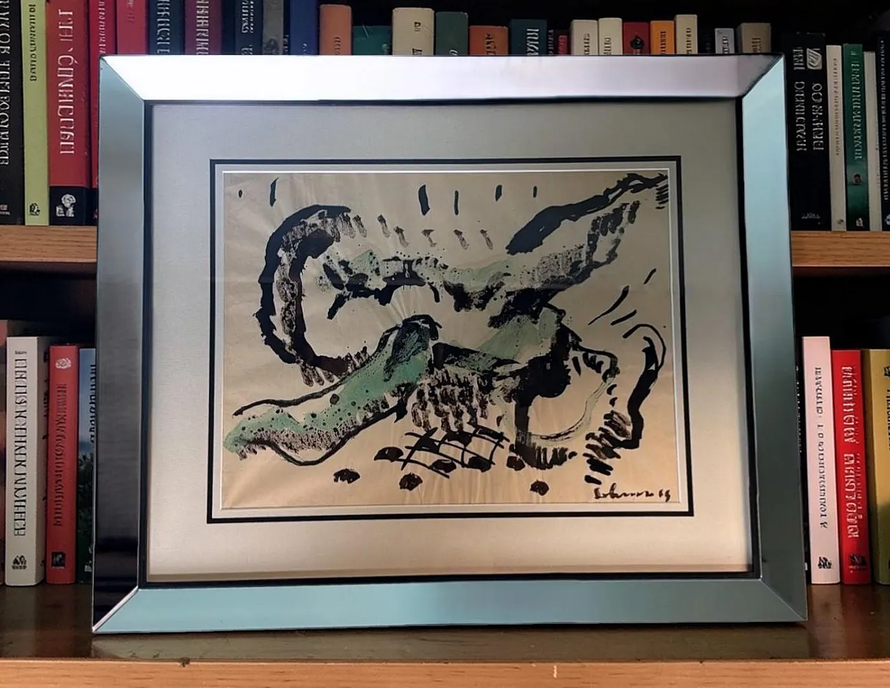 Mirrored frame with an abstract design on textured paper, 20th century 18