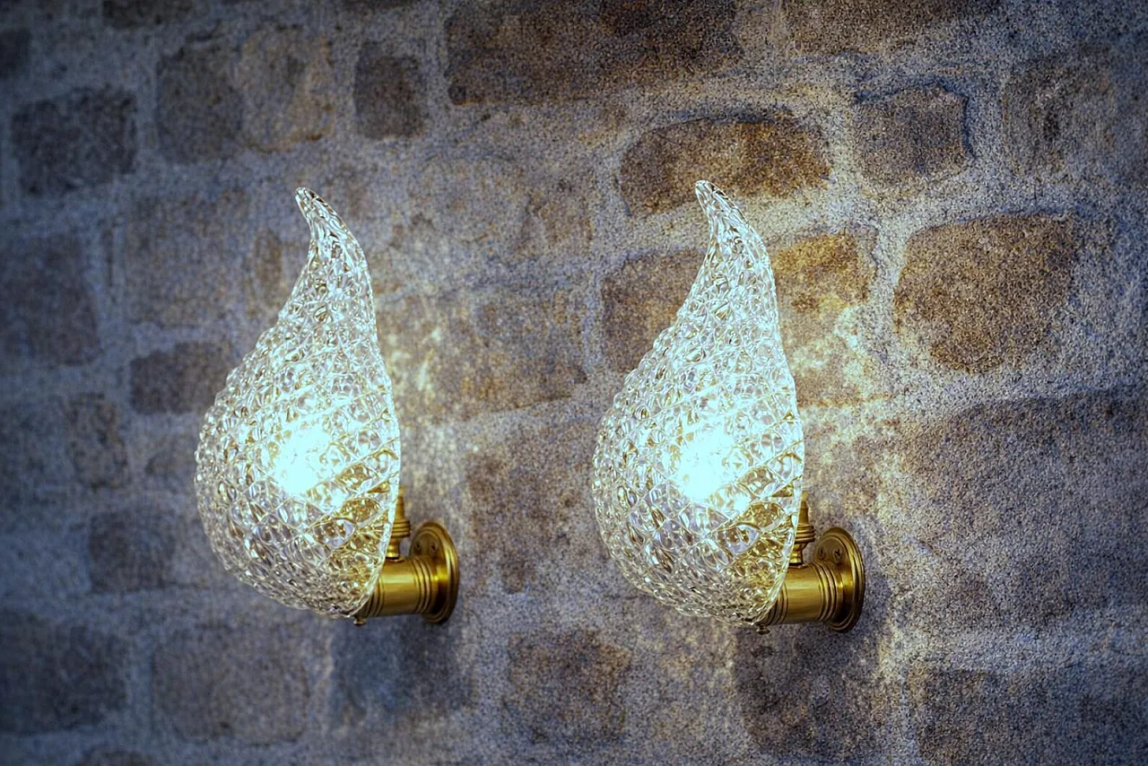 Coppia di lampade da parete in vetro di Murano, anni '50 4