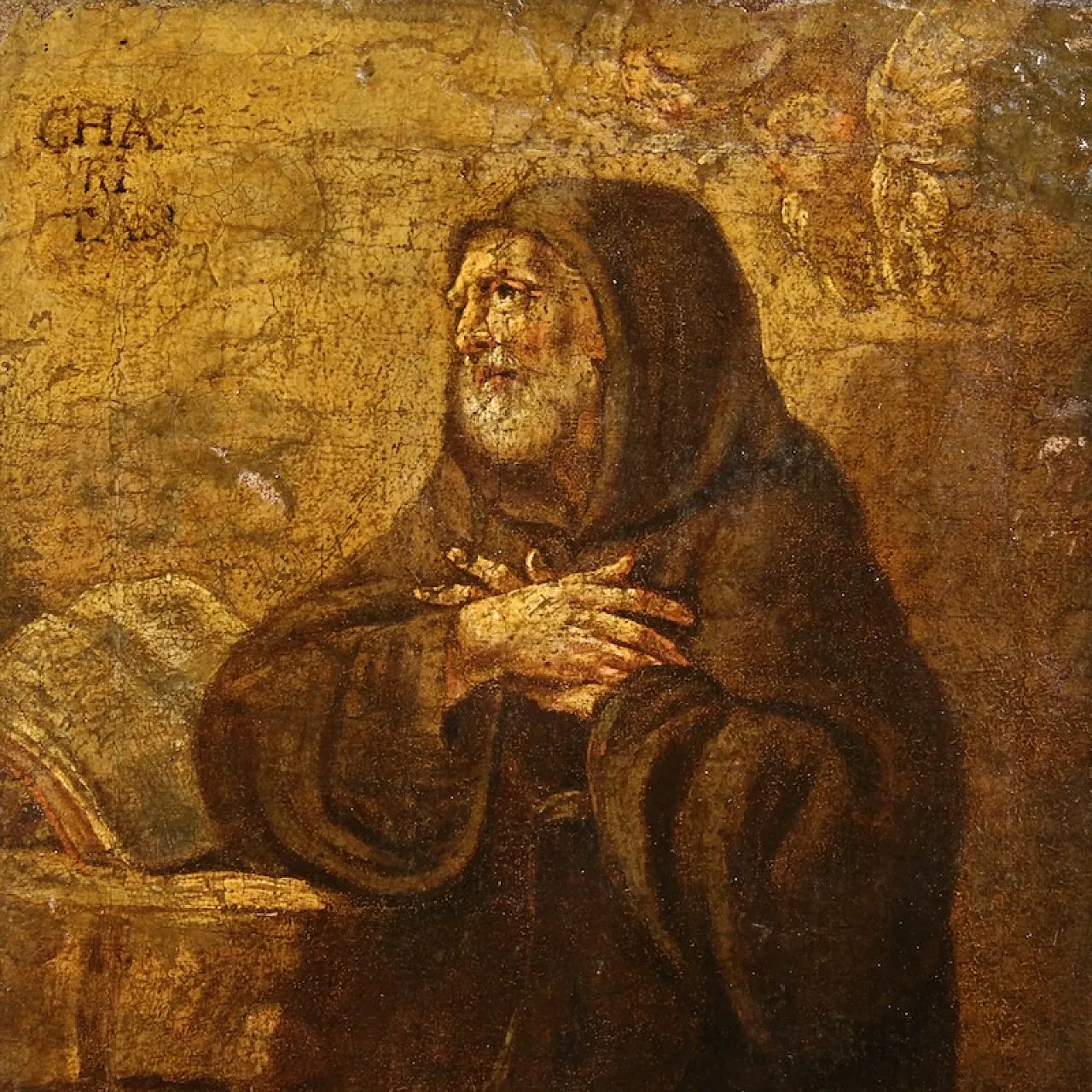 Devotianal painting, St. Francis of Paola, oil on canvas, 17th century 3