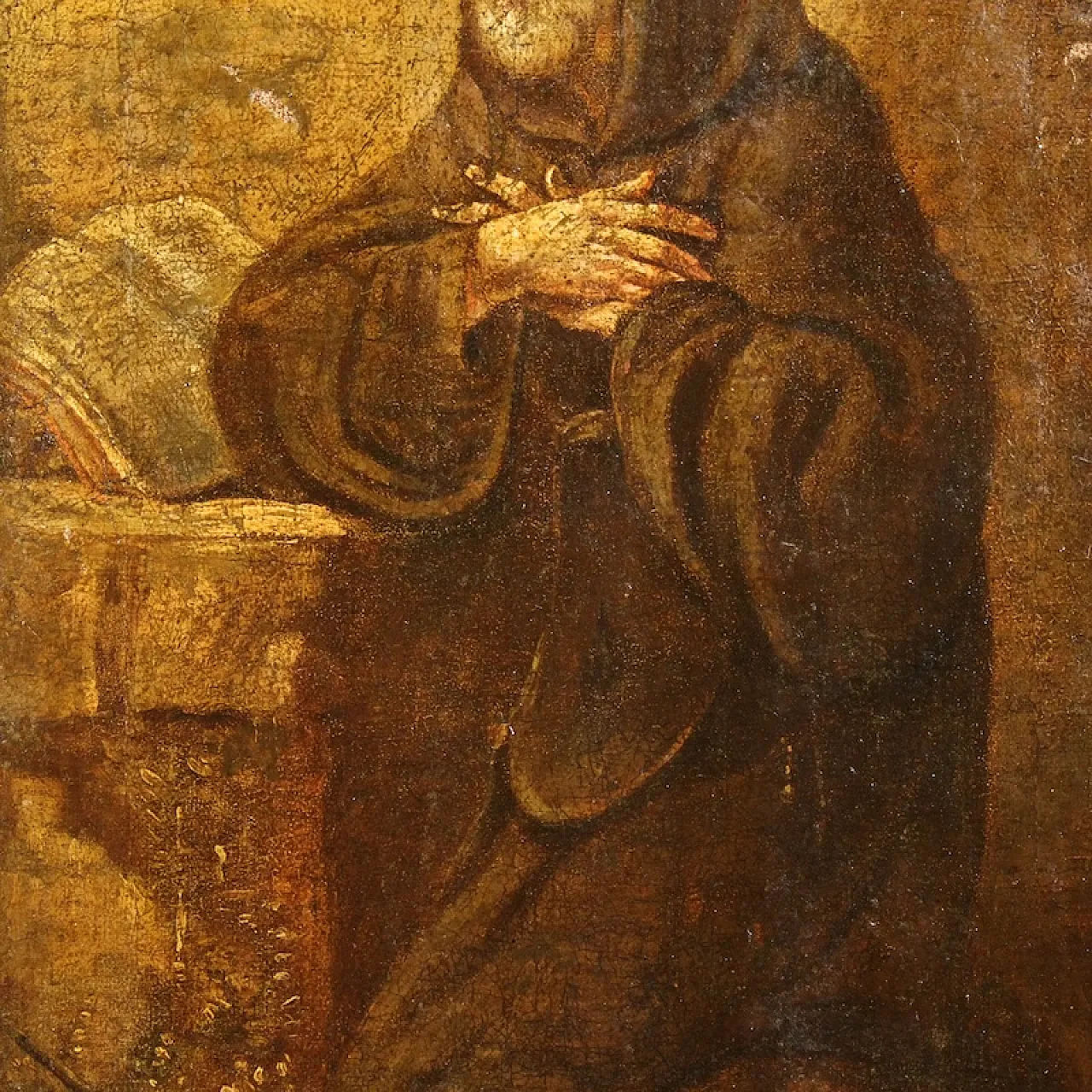 Devotianal painting, St. Francis of Paola, oil on canvas, 17th century 5