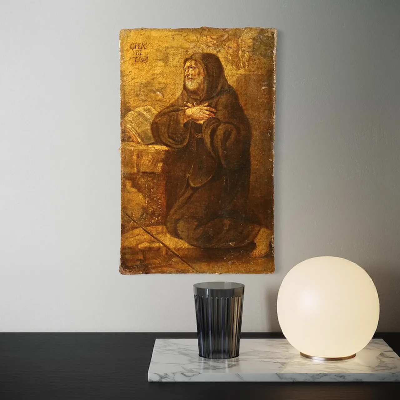 Devotianal painting, St. Francis of Paola, oil on canvas, 17th century 11