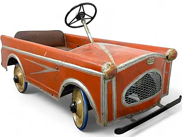 SAIBRO pedal toy car in orange iron, 1950s