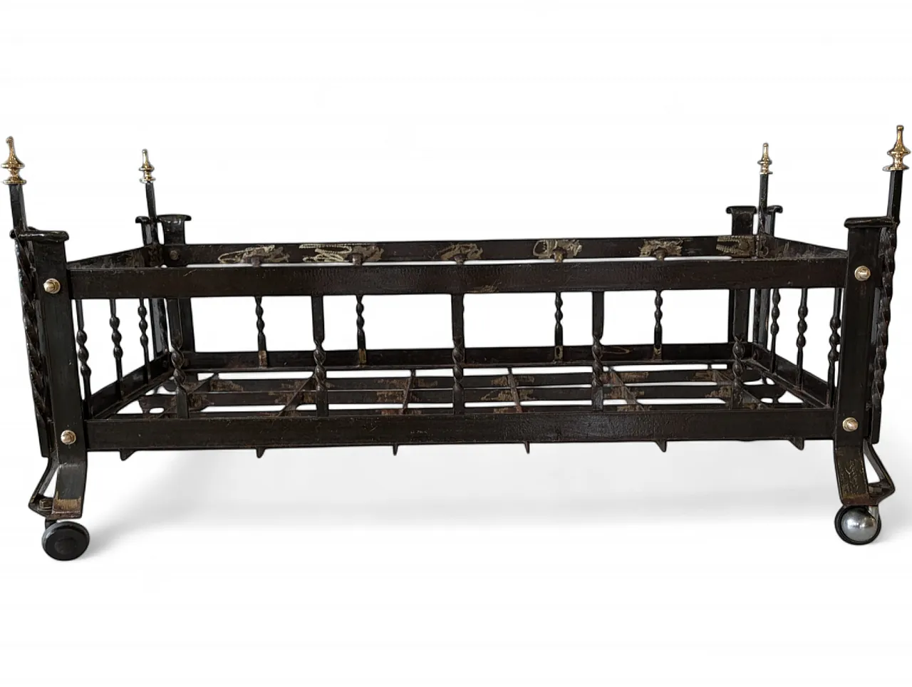 Iron and brass log holder in classic style, 1960s 9