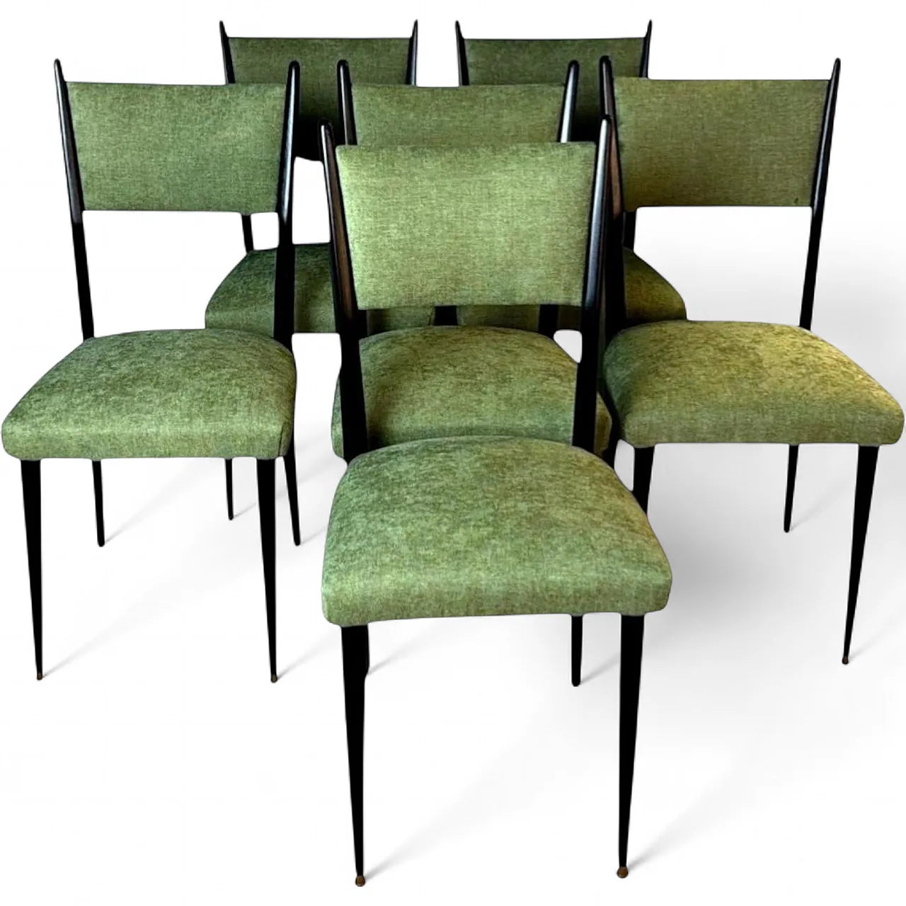 6 Ebonized chairs in wood and upholstery in Ico Parisi Style, 1950s 20