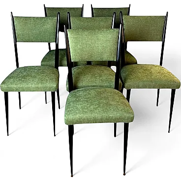 6 Ebonized chairs in wood and upholstery in Ico Parisi Style, 1950s