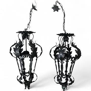 Pair of wrought iron lanterns, 20th century