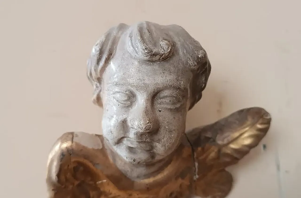 Winged cherub head in lacquered wood, early 18th century 3