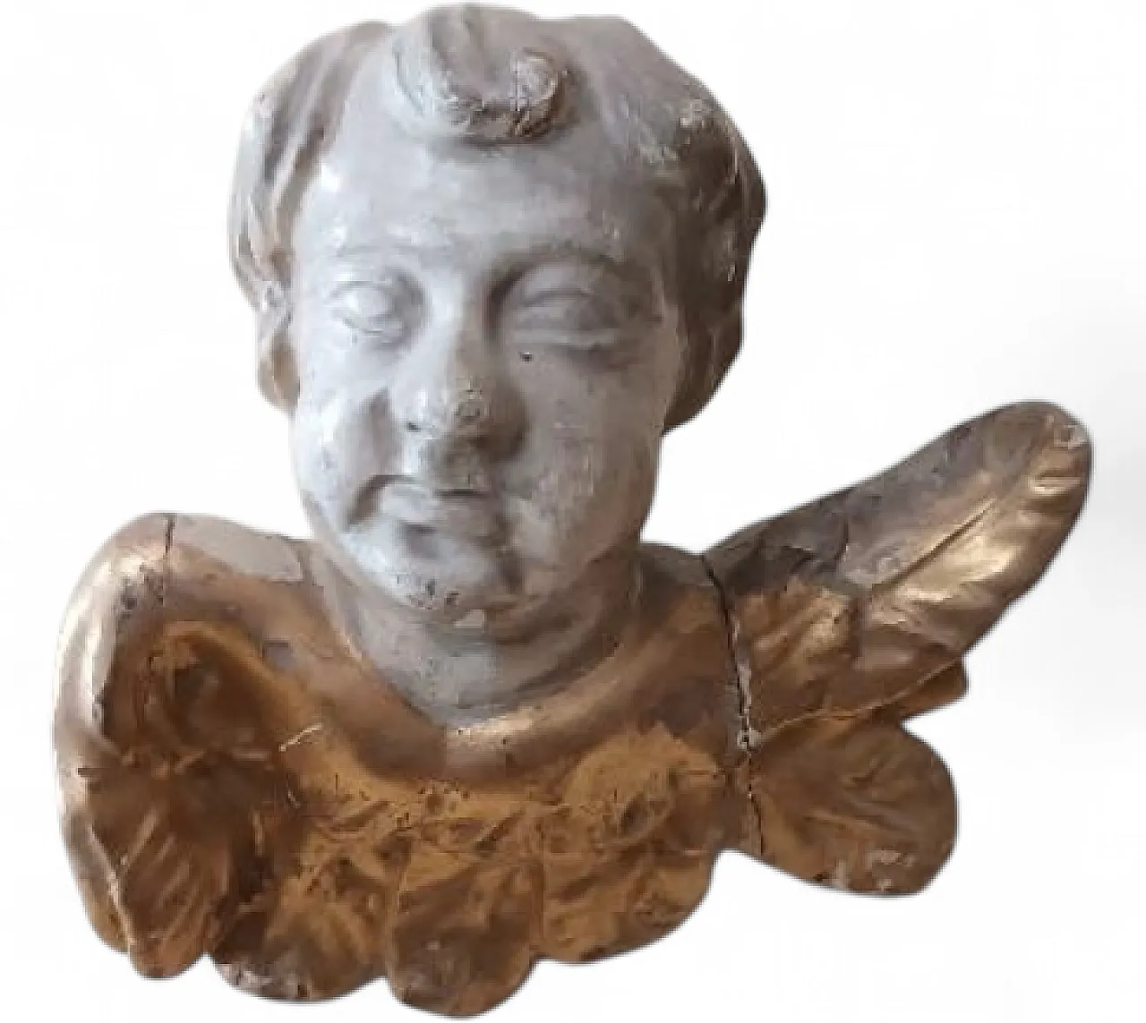 Winged cherub head in lacquered wood, early 18th century 6