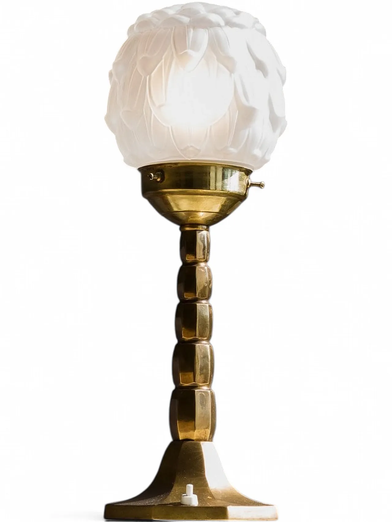 Lampada Art Déco in ottone con paralume in vetro smerigliato, anni '30 8