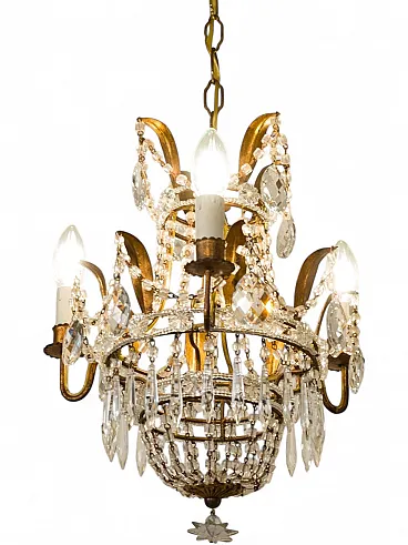 Lampadario in stile impero con pendenti, anni '50