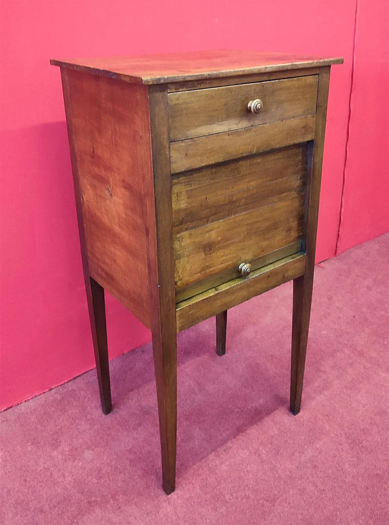 Louis XVI walnut shutter bedside table, 18th century 1