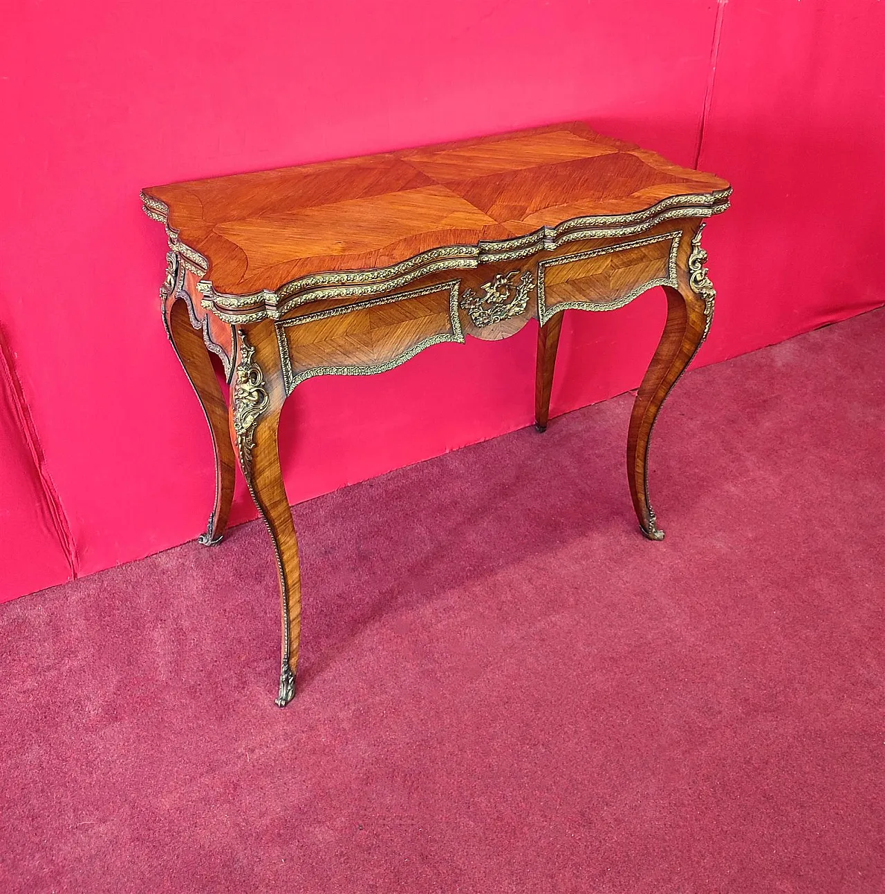 Cherry game table with bronzes, 19th century 1