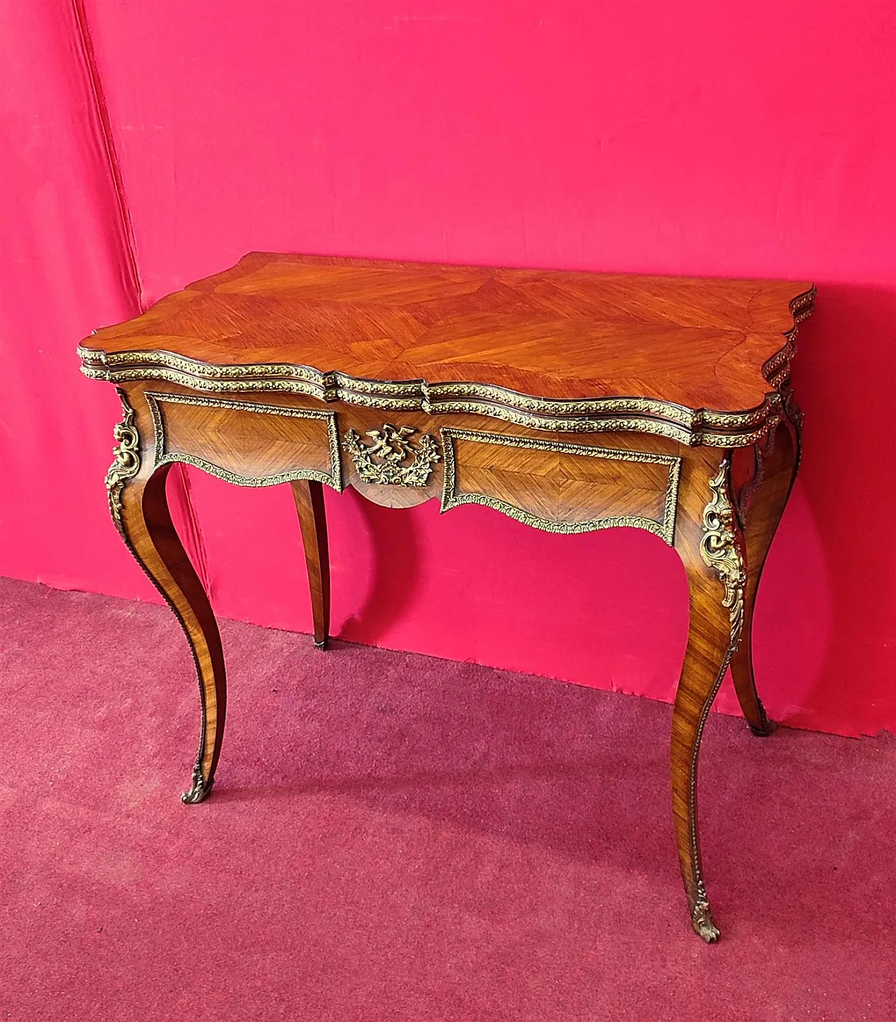 Cherry game table with bronzes, 19th century 2