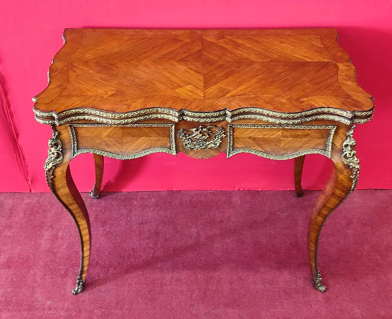 Cherry game table with bronzes, 19th century 3