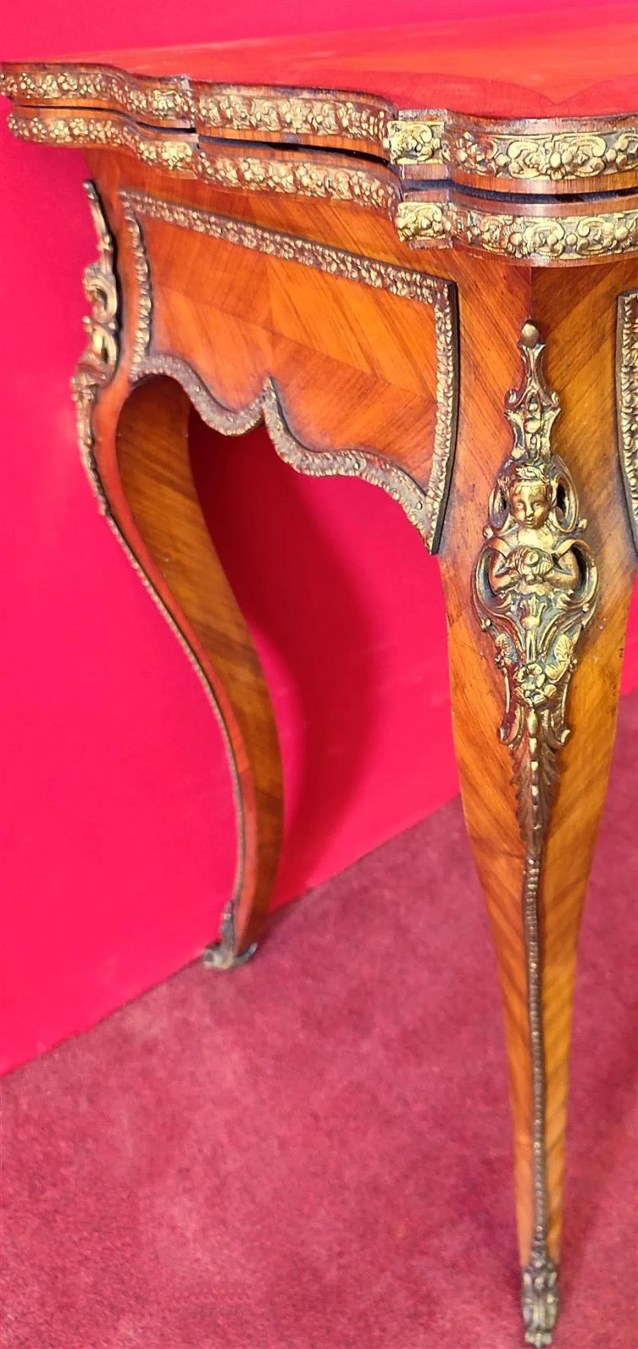 Cherry game table with bronzes, 19th century 4