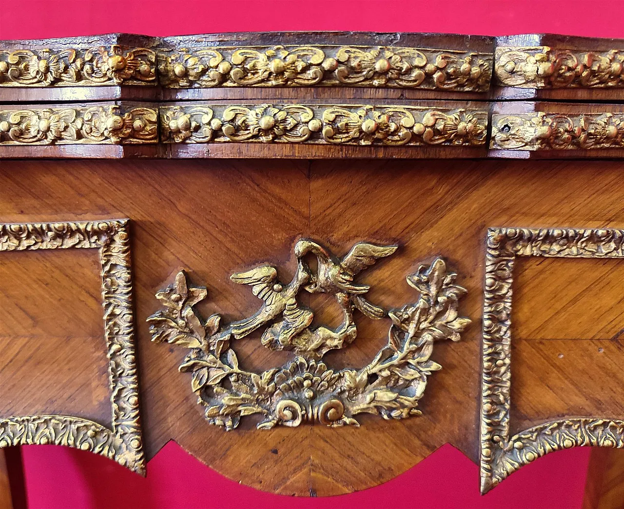 Cherry game table with bronzes, 19th century 5