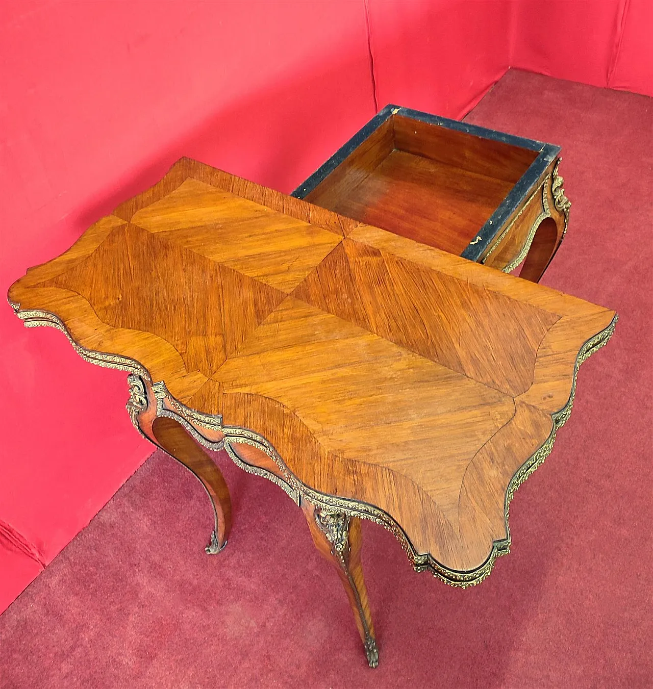Cherry game table with bronzes, 19th century 6