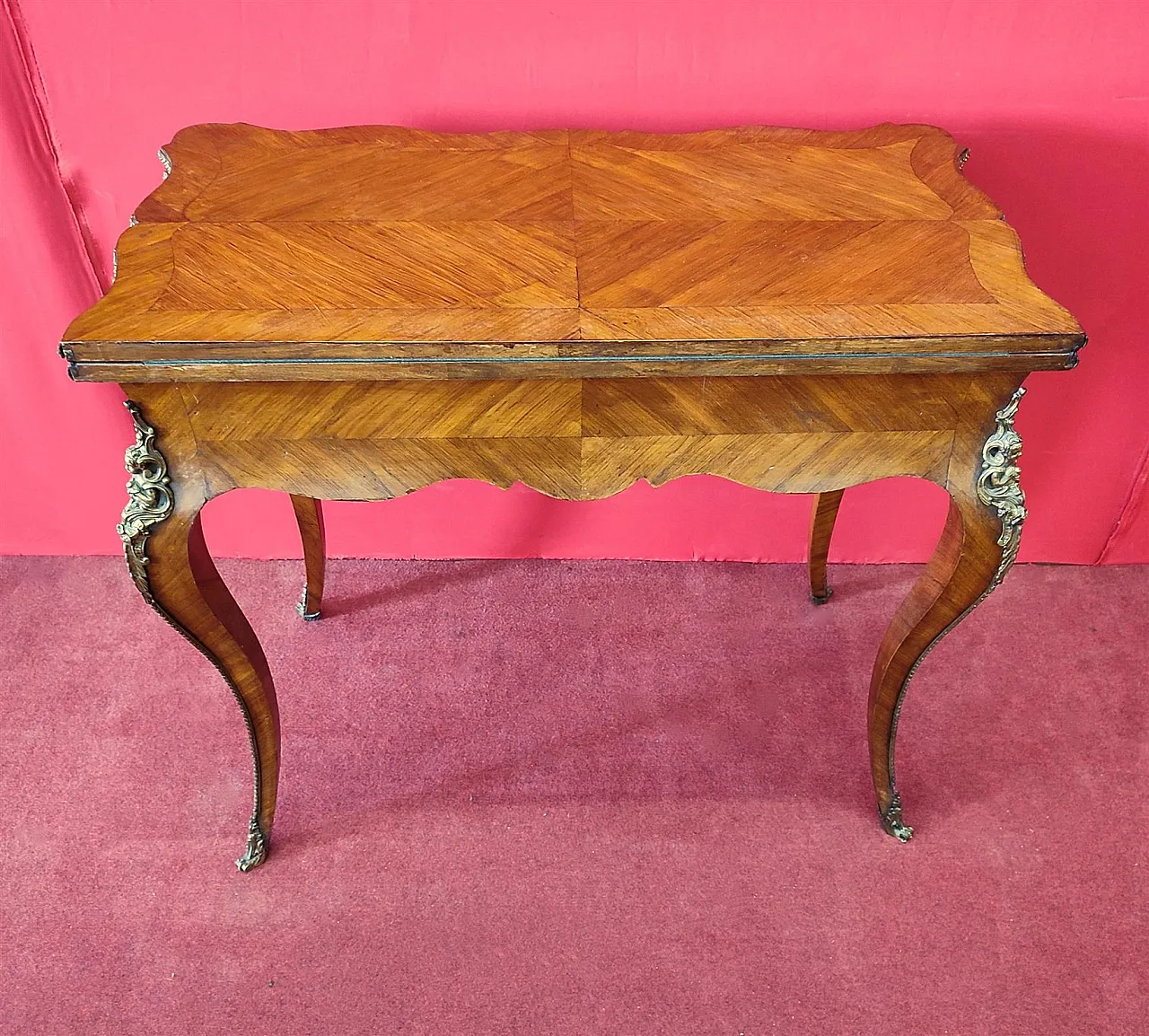 Cherry game table with bronzes, 19th century 8