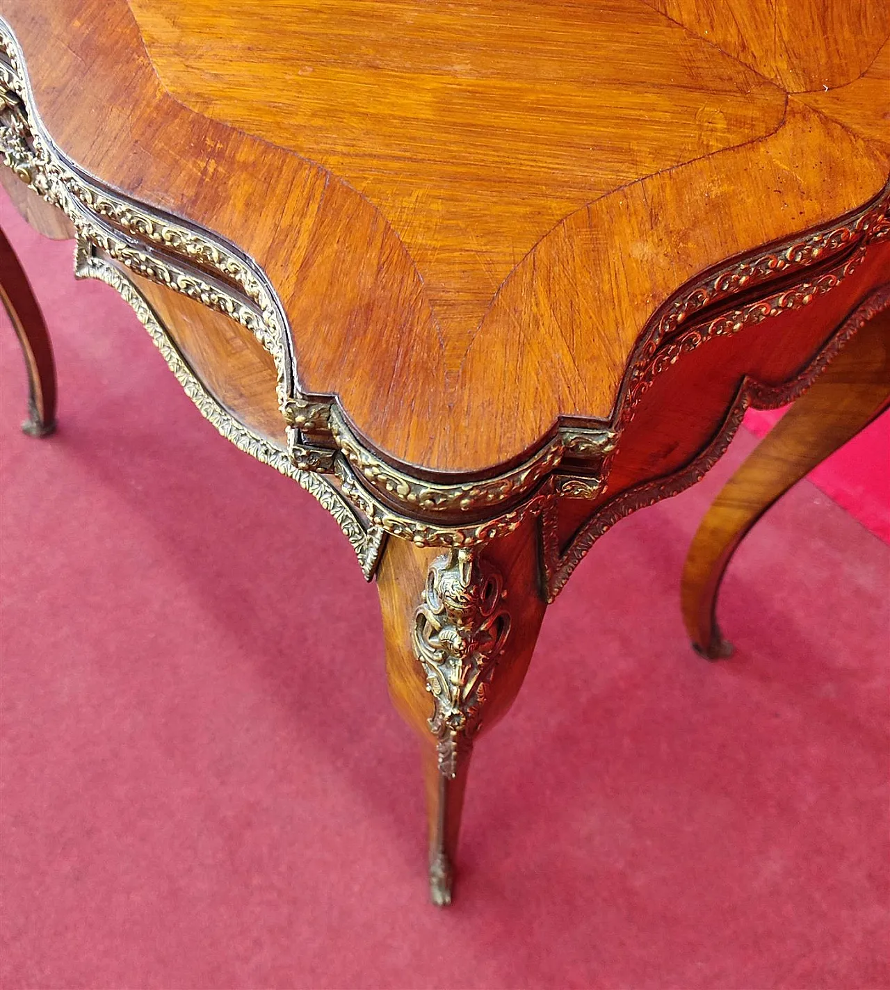 Cherry game table with bronzes, 19th century 9