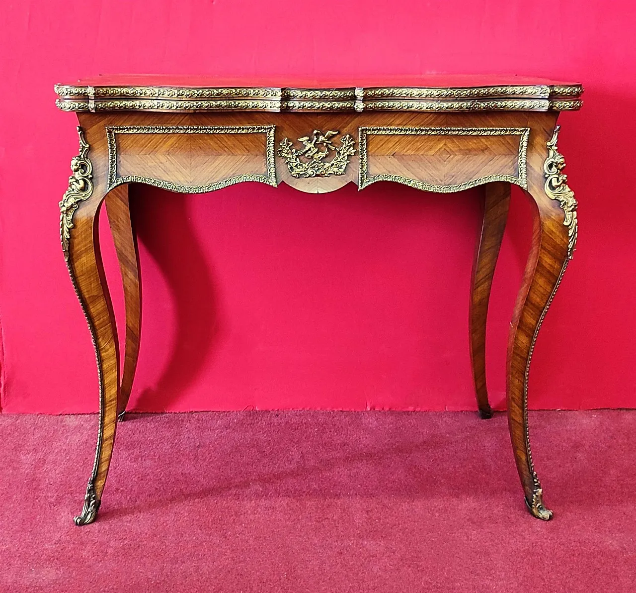 Cherry game table with bronzes, 19th century 10
