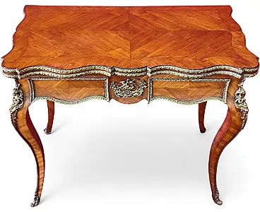 Cherry game table with bronzes, 19th century