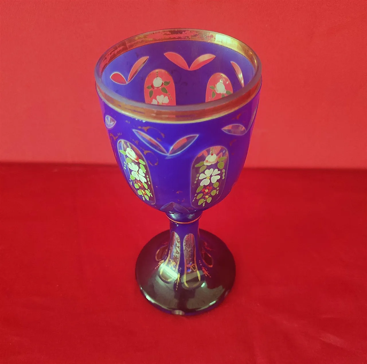 Ground blue glass ceremonial chalice, 20th century 2