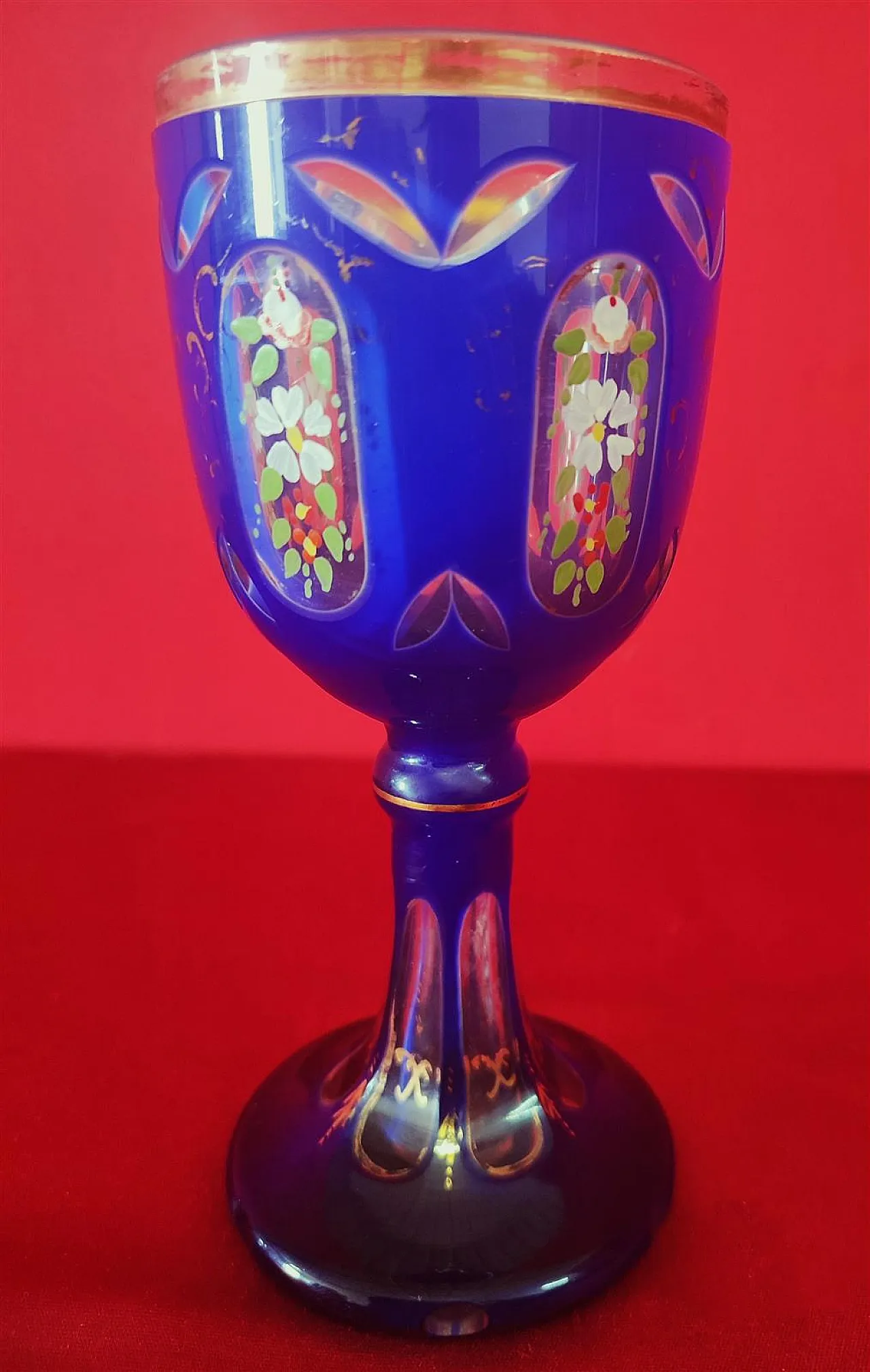 Ground blue glass ceremonial chalice, 20th century 8
