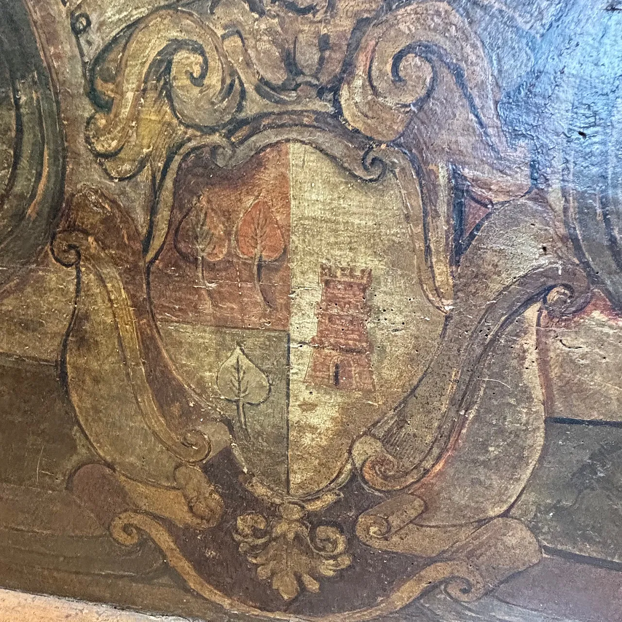 Baroque bench painted  with coat of arms, 17th century 4