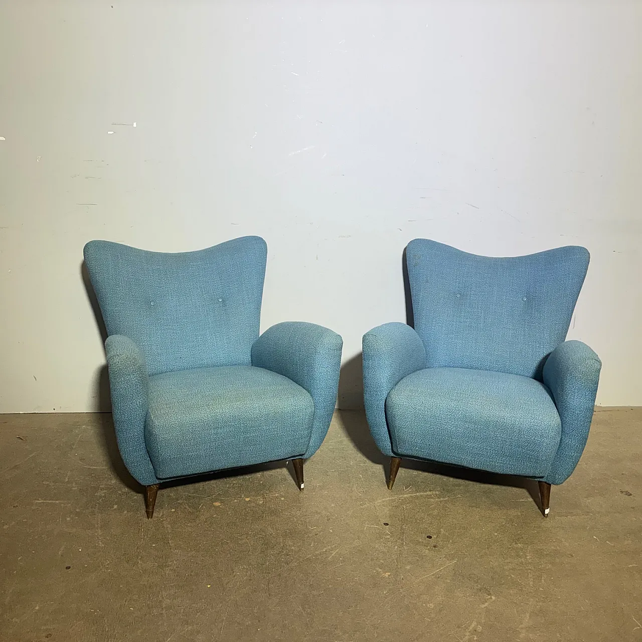 Pair of mid century blue armchairs by Isa Bergamo, 1950s 1
