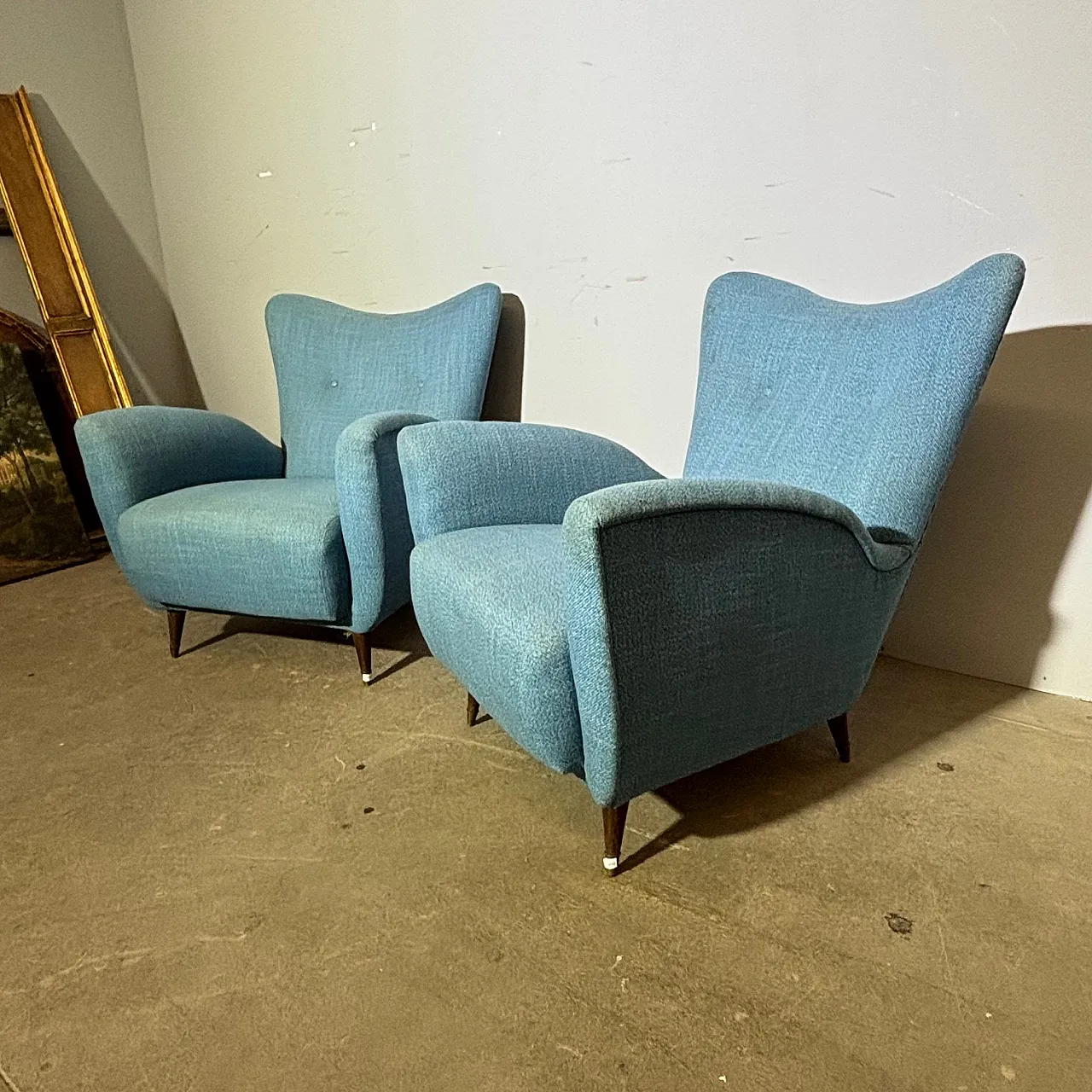Pair of mid century blue armchairs by Isa Bergamo, 1950s 2