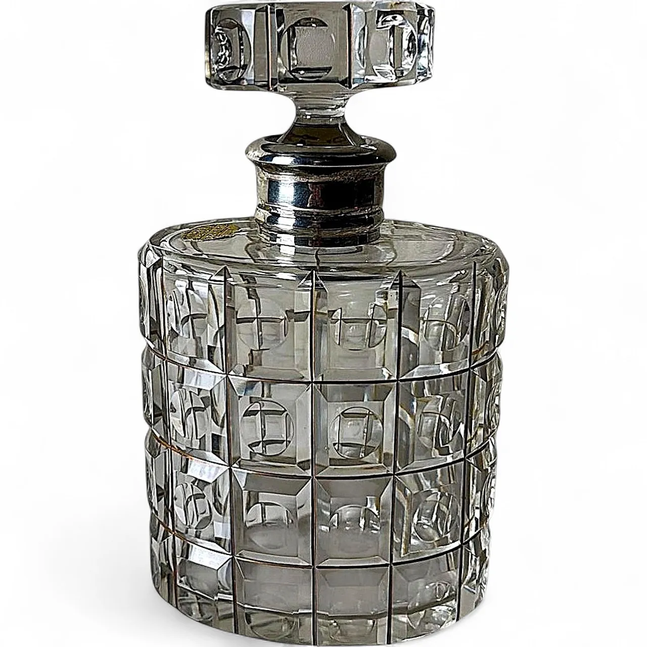Crystal decanter, 925 silver collar by Cacchione Milano, 20th century 20