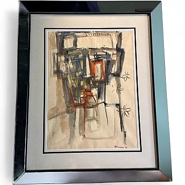 Mirror frame with abstract drawing on textured paper, 20th century