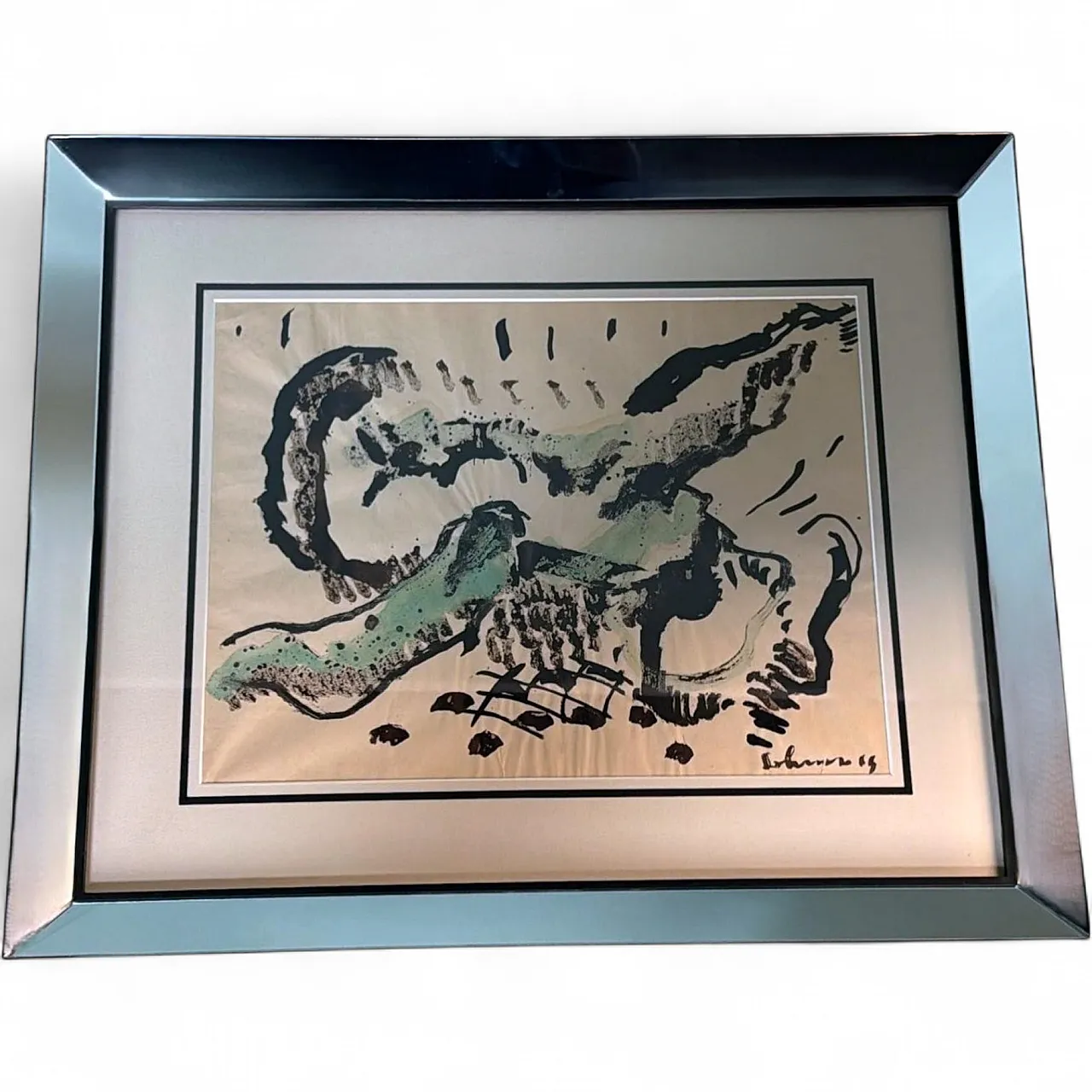 Mirrored frame with an abstract design on textured paper, 20th century 20
