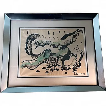 Mirrored frame with an abstract design on textured paper, 20th century