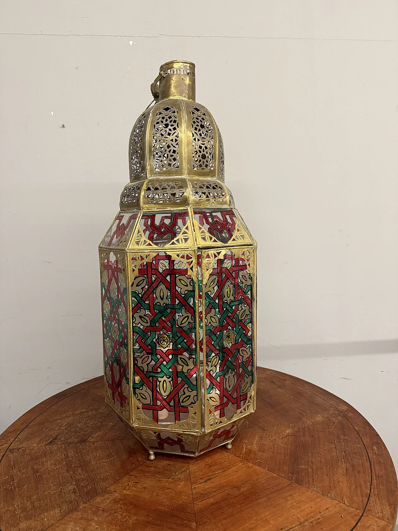 Lantern in brass and painted glass Morocco, 20th century 1