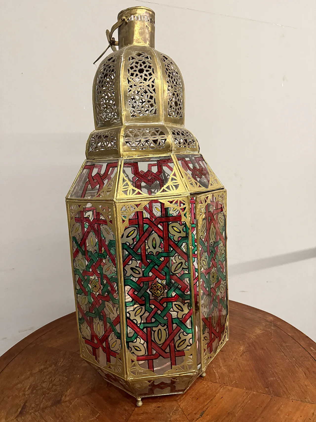 Lantern in brass and painted glass Morocco, 20th century 2