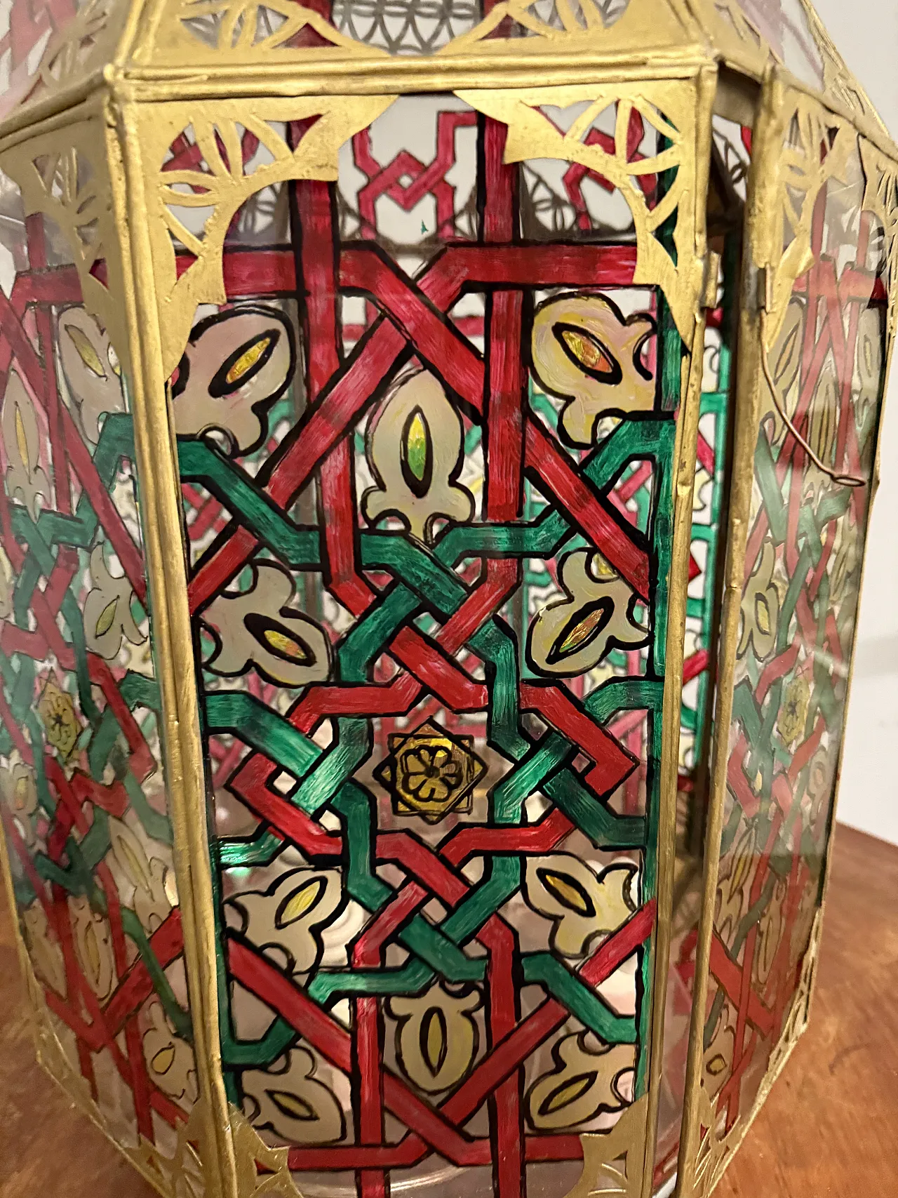 Lantern in brass and painted glass Morocco, 20th century 3
