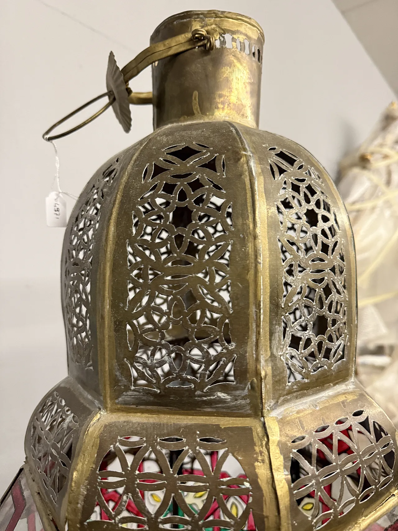 Lantern in brass and painted glass Morocco, 20th century 5