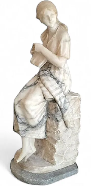 Young boxing embroiderer, alabaster sculpture, early 20th century