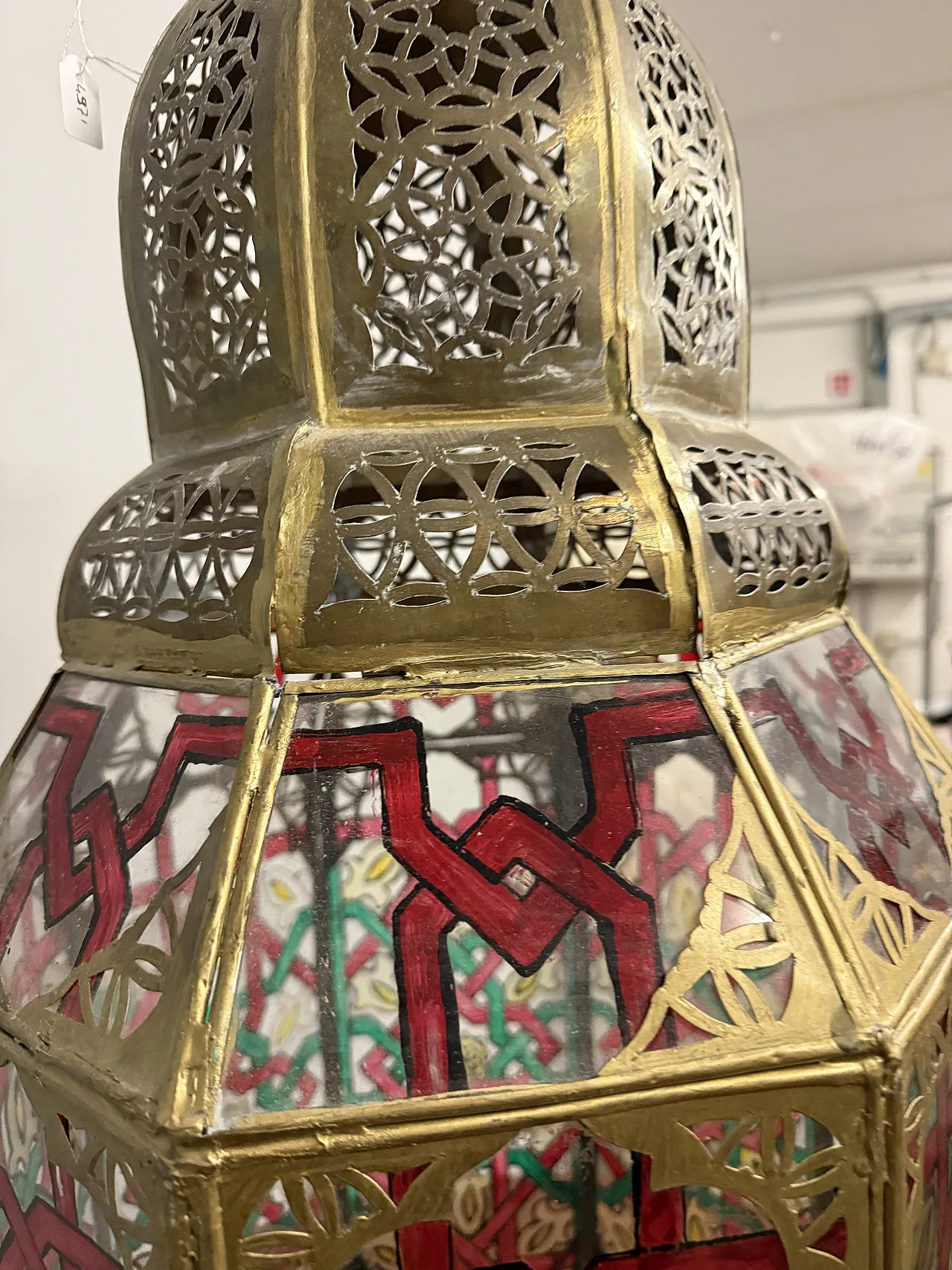 Lantern in brass and painted glass Morocco, 20th century 6
