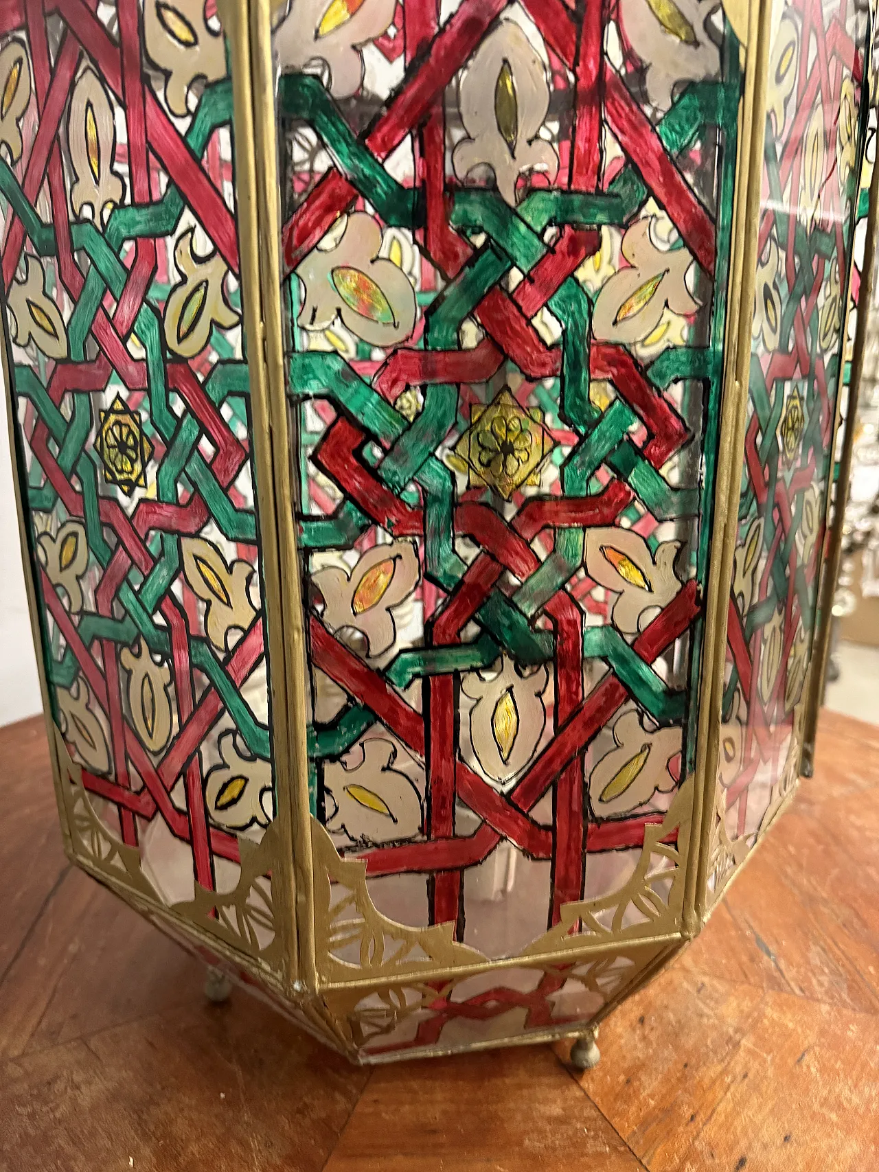 Lantern in brass and painted glass Morocco, 20th century 7